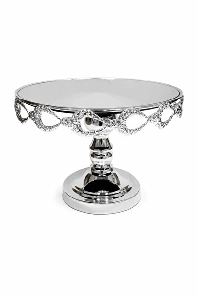 Urbanza حامل كيك فضي كريستالي مزخرف بسطح مرآة - 30.5 سم - عرض أنيق