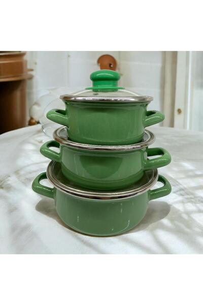 ALEV EMAYE Emaye 3’lü Mini Tencere Seti – 12 / 14 / 16 cm – 3 Renk Seçeneği –...