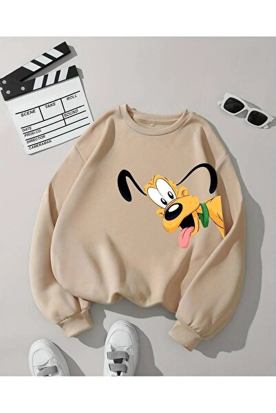 oneagılyazı 3 Yarn Combed Cotton Cute Dog Printed Circular Neck Unisex Oversi...