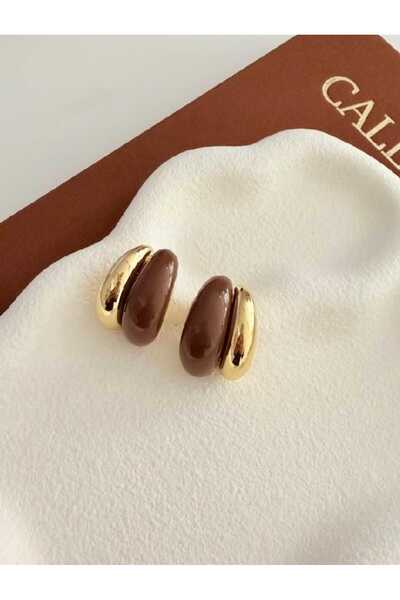 Bubbleatelier أقراط ذهبية مطلية بالمينا البنية