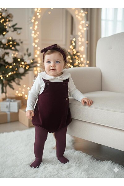 NoyNoy Baby NOYNOY-KIZ BEBEK BORDO KADİFE TULUM