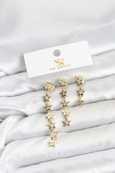 Epilons Brass Gold Color Star Model Ysx Trio Earring Set - Tj-Bkp11554 Zenvia...