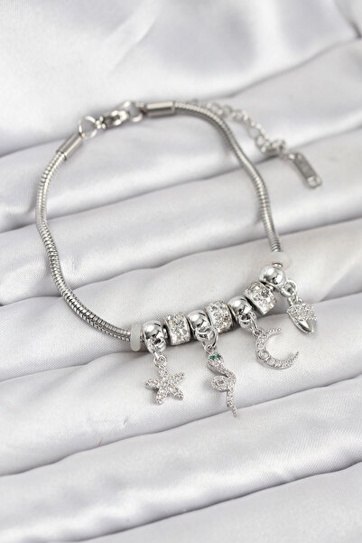 Nemere سوار نسائي من النحاس باللون الفضي مع حلية على شكل ثعبان - TJ-BB8182 Ne...