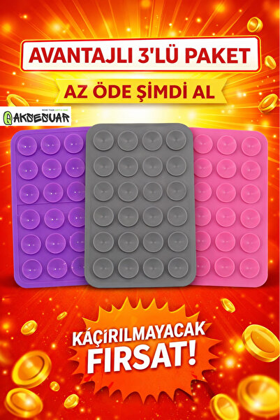 Q Aksesuar 3’lü Silikon Vakumlu Telefon Tutucu | Yapışkanlı Kaymaz Vantuzlu C...