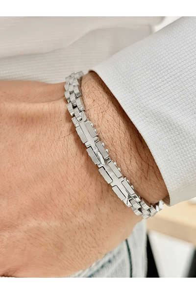 FERRO سوار رجالي من الفولاذ الفضي FRJ10123A-A مع ضمان لمدة عامين مع علبة هدايا