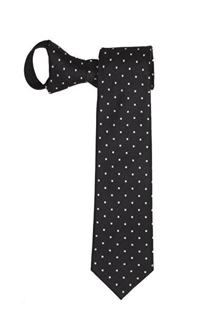 PROKRAVAT SİYAH BEYAZ PUANLI FERMUARLI KRAVAT