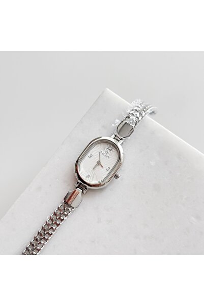 Vesce Atelier Straw Cord Silver Oval Watch White