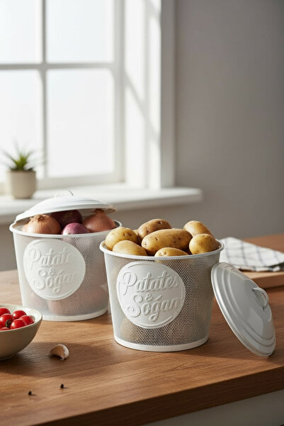 EVSTYLE 2 Lİ FİLE SOĞAN PATATES KOVASI - BEYAZ