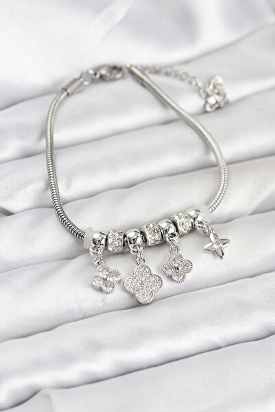 Epilons سوار نسائي من النحاس باللون الفضي موديل كلوفر - TJ-BB8194 ZENVIA-TG4356