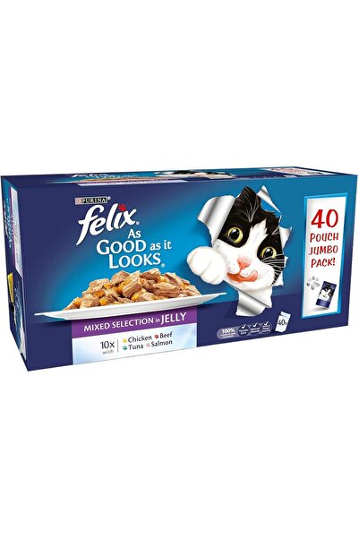 Felix طعام قطط "As Good As It Looks"، 40 كيسًا جامبو بنكهات السلمون والدجاج و...