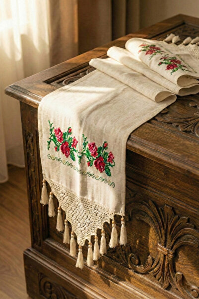 Morlay Handmade |   Cross-Stitch Embroidered 100% Handmade Tassel Runner Tabl...