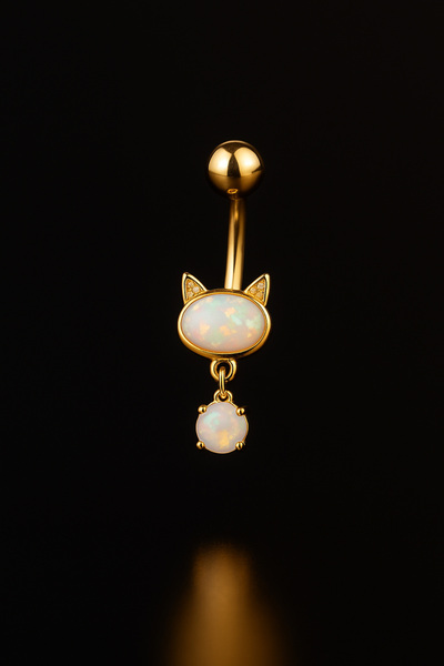 depozoom 316l Cerrahi Çelik Opal Kedi Zirkon Göbek Piercing