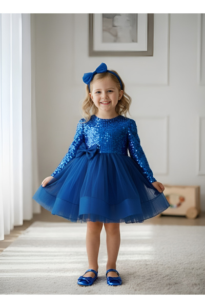 Mixie Βραδινό φόρεμα για πάρτι γενεθλίων με μακριά μανίκια παγιέτες και βελού...