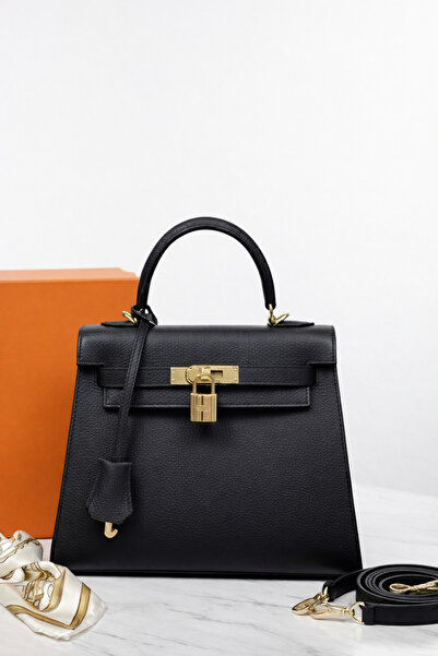 MoonliWear Brown Leather Handbag with Locking Clasp