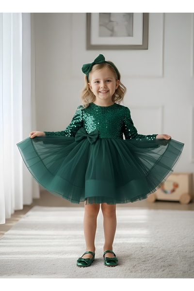 Mixie Βραδινό φόρεμα για πάρτι γενεθλίων με μακριά μανίκια παγιέτες και βελού...