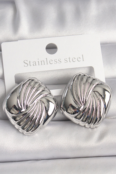 Skygo أقراط نسائية مربعة الشكل مطرزة باللون الفضي - TJ-BKP10156