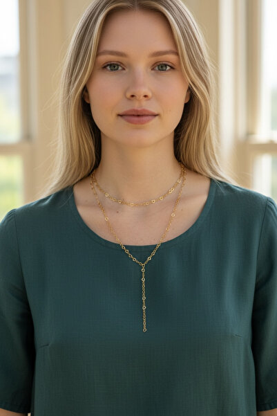 derokas Y Necklace Women's Design Heart Model 316 L Steel Elegant Stylish Non...