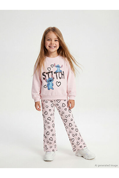 LC Waikiki Rmz Gi̇yi̇m Farkiyla Stitch Printed Girls' Sweatshirt and Leggings