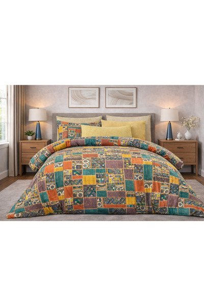 AYBERK HOME TEXTİLE Nevresim Takımı Çift Kişilik Lastikli 6 Parçalı