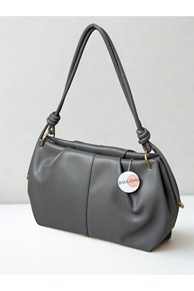 BAGLOVİS Askisi Knot Detail Medium Size Gray Women's Shoulder Bag En35 Boy20