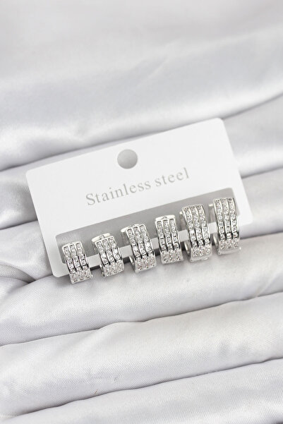 Leyaton Lwlhmrs-Ieg Ieg ™   316L Steel Zircon Stone Silver Color Hoop Earring...