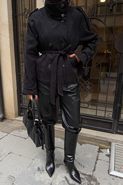 MEROSS Kuşaklı astarlı süet trençkot