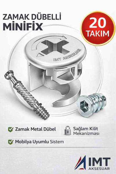 İMT AKSESUAR Zamak Metal Dübelli Minifix Gövde Mil ve Dübel Seti - Mobilya ve...