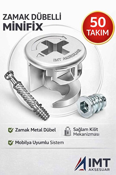 İMT AKSESUAR Zamak Metal Dübelli Minifix Gövde Mil ve Dübel Seti - Mobilya ve...