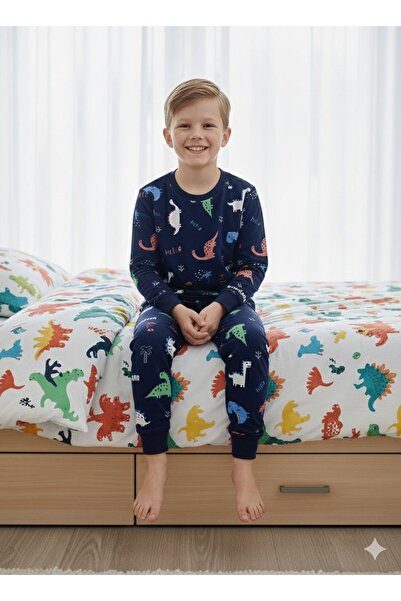 İsobel Kids Set de pijamale cu mâneci lungi, cu imprimeu cu dinozauri, de cul...