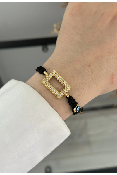takinintonlari Siyah Makrome Gram Altınlık Nazarlı Bileklik
