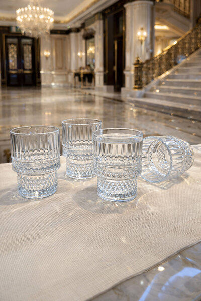 Mutfiko 200 ml Crystal Patterned Glass Cup Set of 4 |   Transparent, Luxuriou...