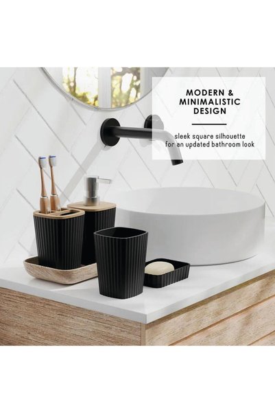 ZJ&Brothers 6 Pcs Bathroom Accessories Set, Toilet Brush, Soap Dispenser, Toothbrush Holder, Cup, (Black S)