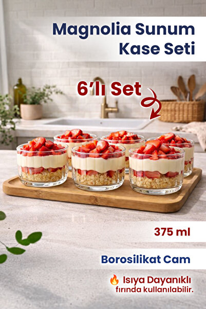 naturelove 7 Parça Tepsili Magnolia Kase Seti - Isıya Dayanıklı Borosilikat Ç...