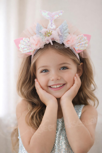 QUEEN AKSESUAR Coroană de unicorn cu sclipici pentru fetiță prințesă, cu coad...