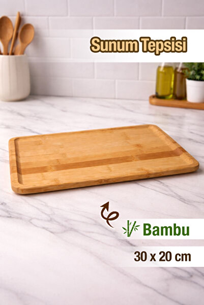 naturelove Bamboo Presentation Tray - Natural Wooden Serving Tray Breakfast T...