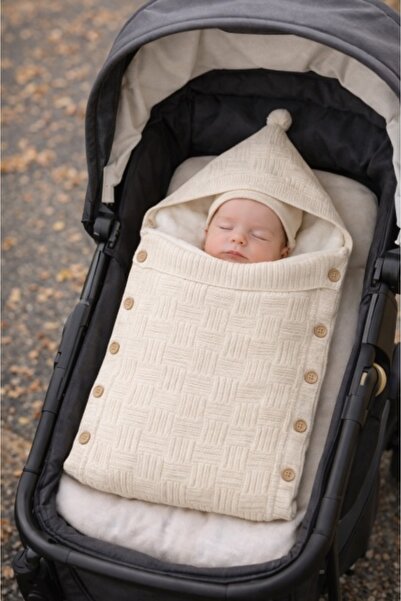 Superbaby Paturica de dormit bebelusi tip sac, tricotata cu gluga, inchidere ...