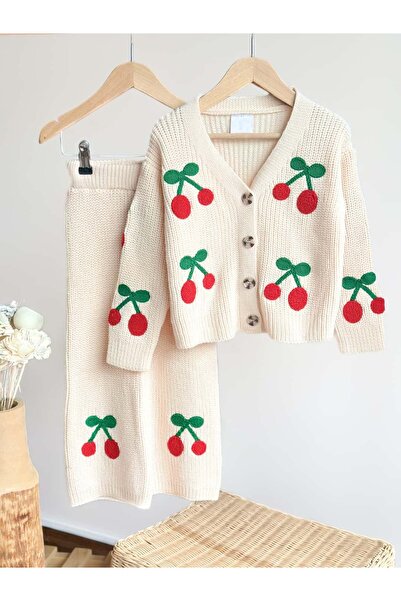 Pinkitokids Set de tricotaje pentru fete cu detaliu brodat CHERRY