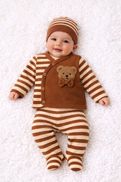 Pure Boutique Costumas bebelusi 3 piese maro cu ursulet | Haine bebe moi si c...