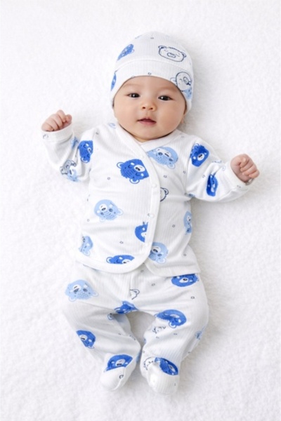 Superbaby Set bebelusi 3 piese bumbac – Bluza petrecuta, pantaloni cu botosei...