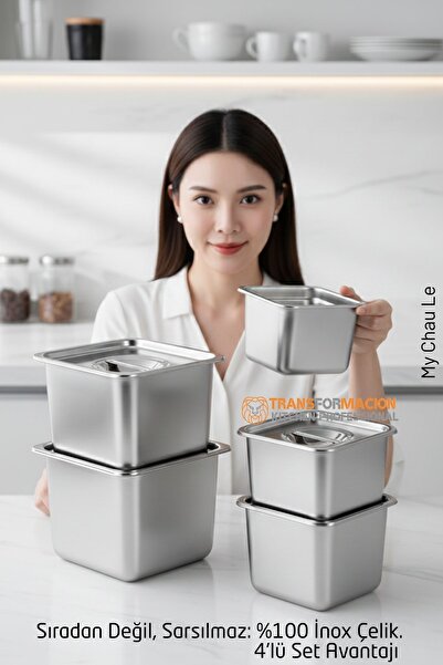 Transformacion 4-Piece Inox Storage Container - Airtight Kitchen Organizer 30...