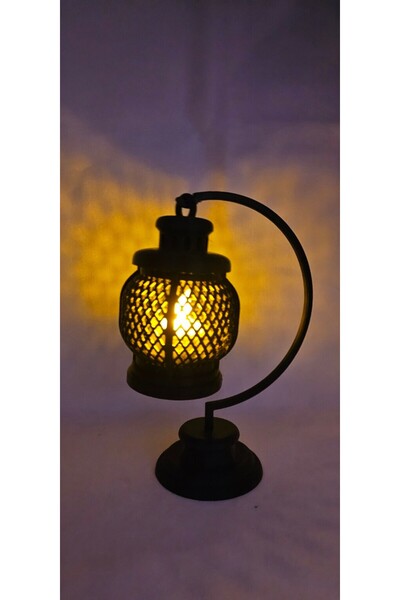 Home Dekoratif Siyah Fener Tasarımlı Masa Lambası | LED Işık Uyumlu | 16 cm