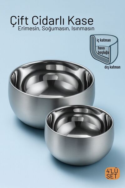 Transformacion Çift Cidarlı Isı Yalıtımlı 4'lü Lüks Kase Seti (16cm & 18cm) P...