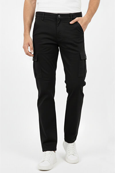 DeepSEA Men's Black Relaxed Fit Stretch Fabric Denim Cargo Pants with Side Po...