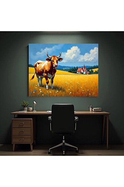 Printees Painting - Cow in wheat field