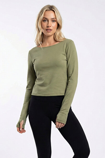 ABAY GİYİM Women's Boat Neck Long Sleeve Finger-Loop Modal Basic Blouse