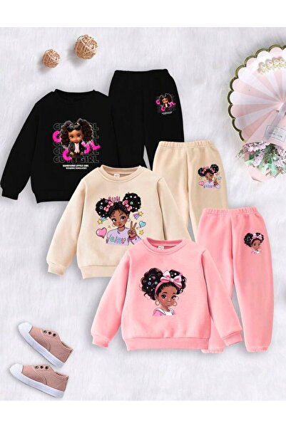 No Plan Girls' Six-Piece Three-Piece Set Hooded Tracksuit Set