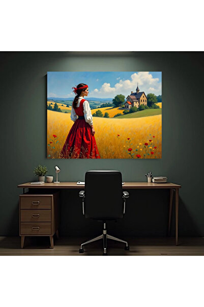 Printees Tablou -Lan de grâu și o fată - Canvas pe șasiu