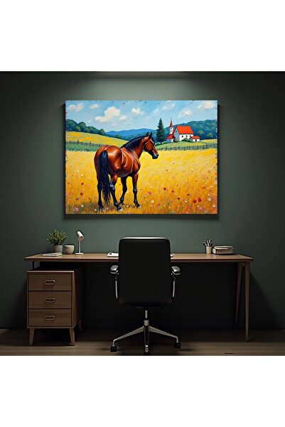 Printees Tablou - Armăsar pe câmp - Canvas pe șasiu