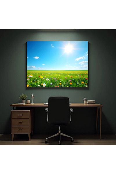 Printees Tablou - Zi însorită peste câmpia înflorită - Canvas pe șasiu