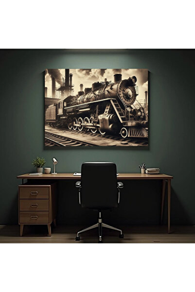 Printees Painting - Steam Locomotive Illustration - Canvas on Frame